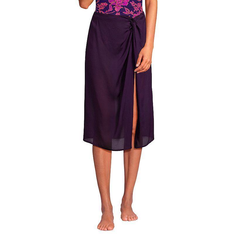 Womens Lands End Sheer Twist Front Knee Length Swim Cover-up Skirt Product Image