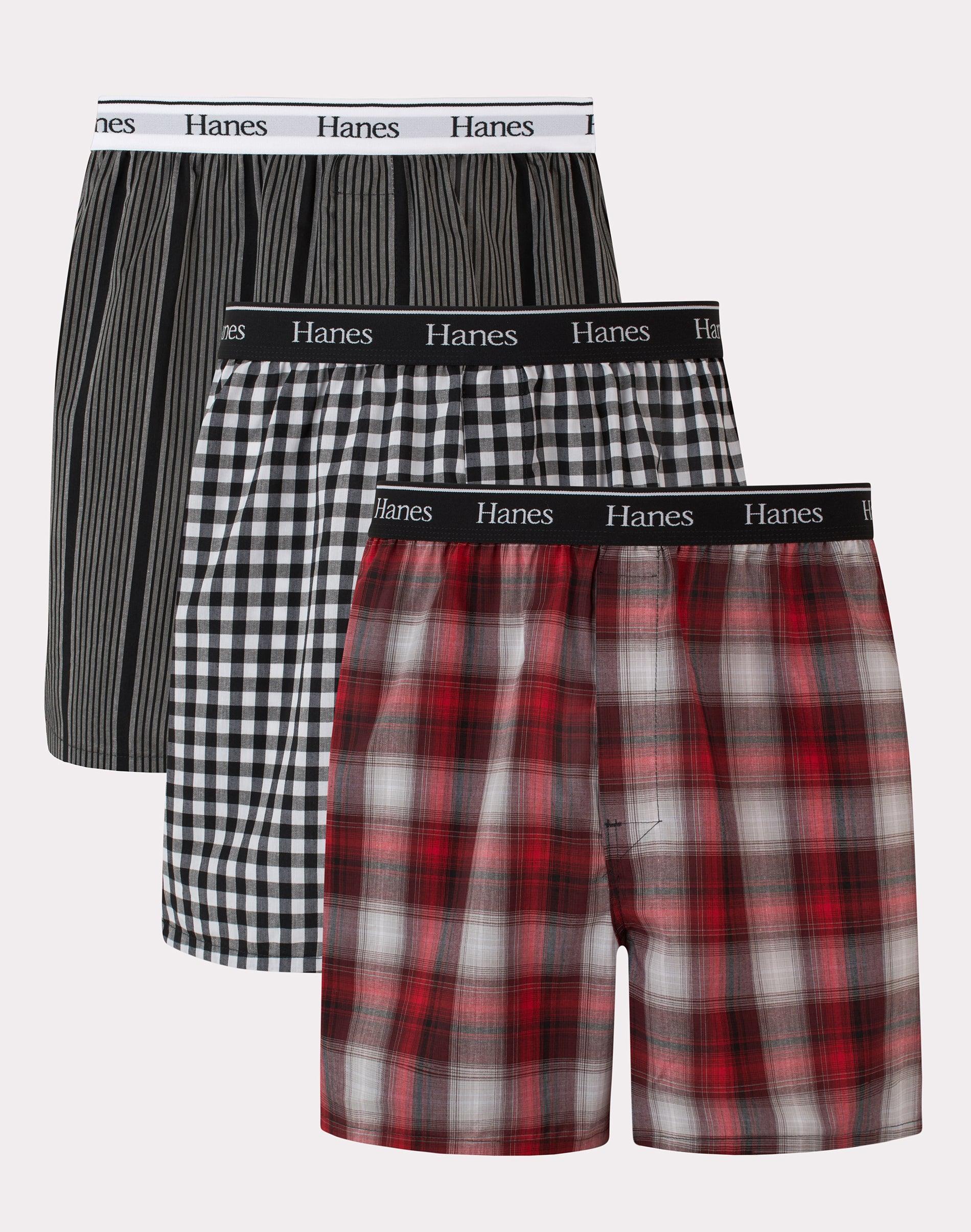 Mens Hanes Originals Ultimate 3-Pack Woven Plaid Boxers Product Image