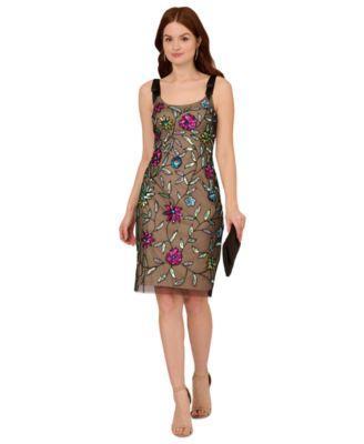 Adrianna Papell Womens Sequined Mesh Bow-Strap Dress Product Image