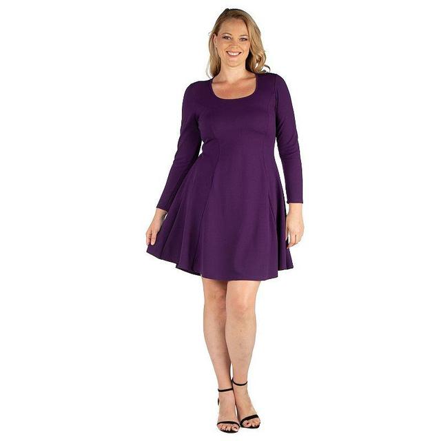 Plus Size 24seven Comfort Apparel Long Sleeve Knee Length Skater Dress, Womens Product Image