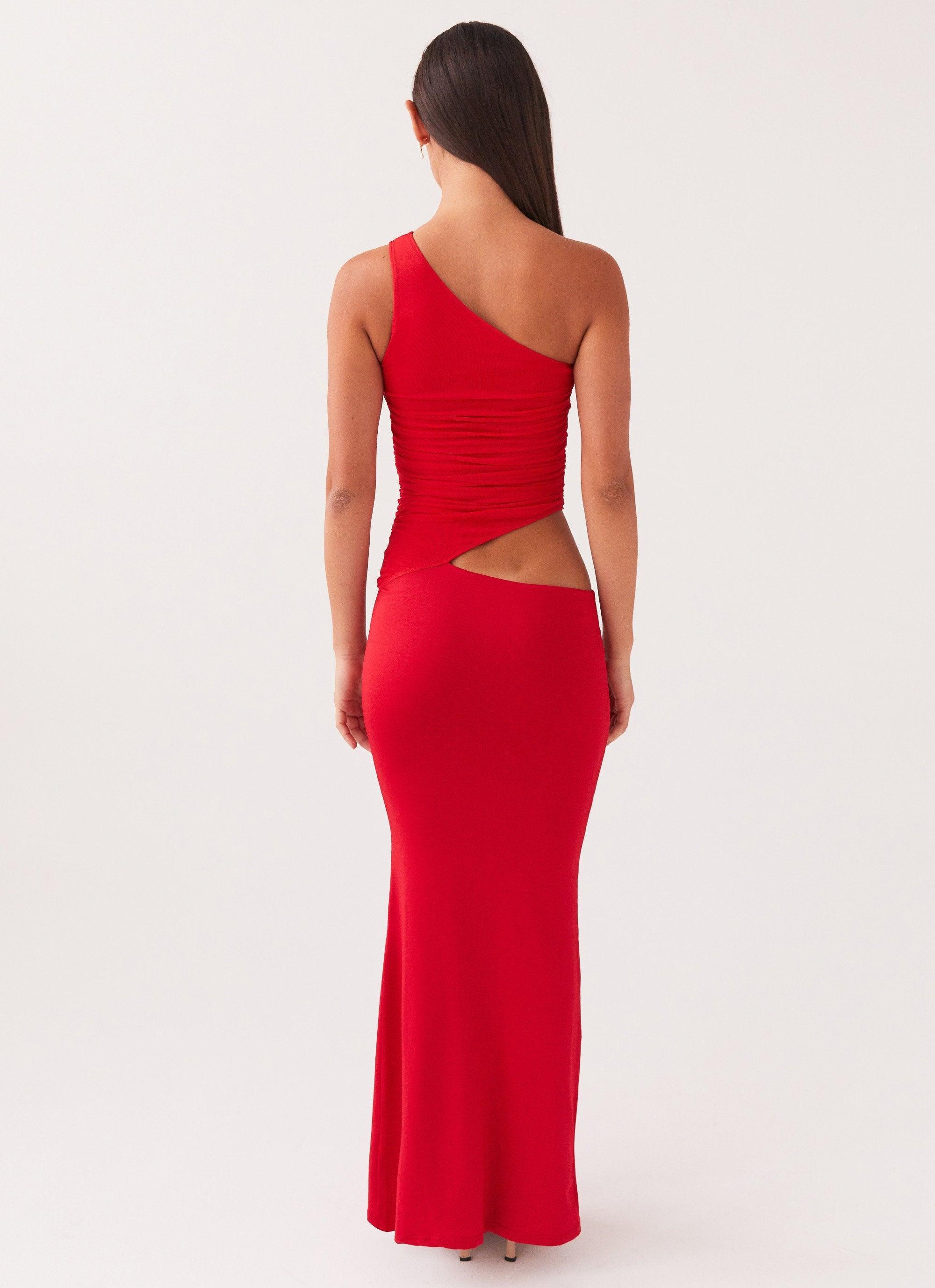 Seranella One Shoulder Maxi Dress - Cherry Red Product Image