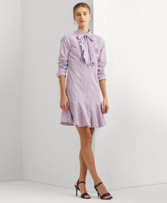 Lauren Ralph Lauren Womens Striped Broadcloth Tie-Neck Shirtdress Product Image