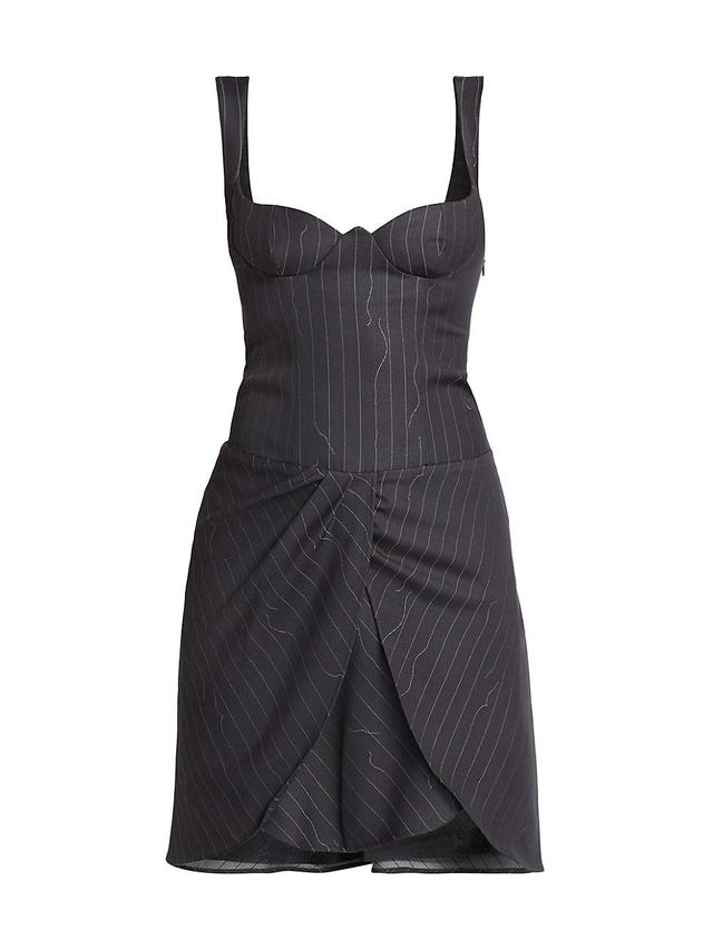 Womens Pinstripe Wool-Blend Draped Minidress Product Image