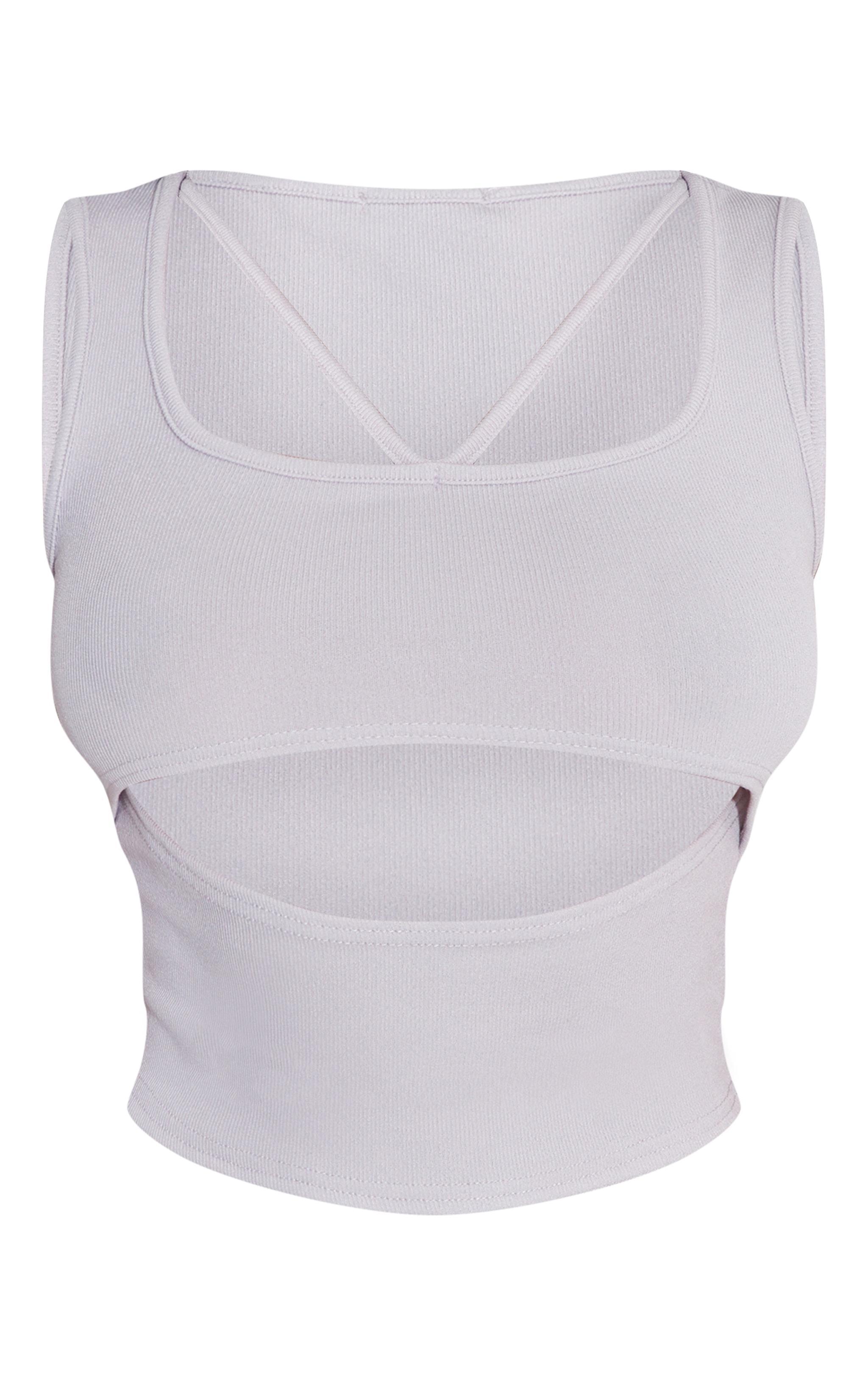 Shape Light Grey Ribbed Strap Detail Cut Out Crop Top Product Image