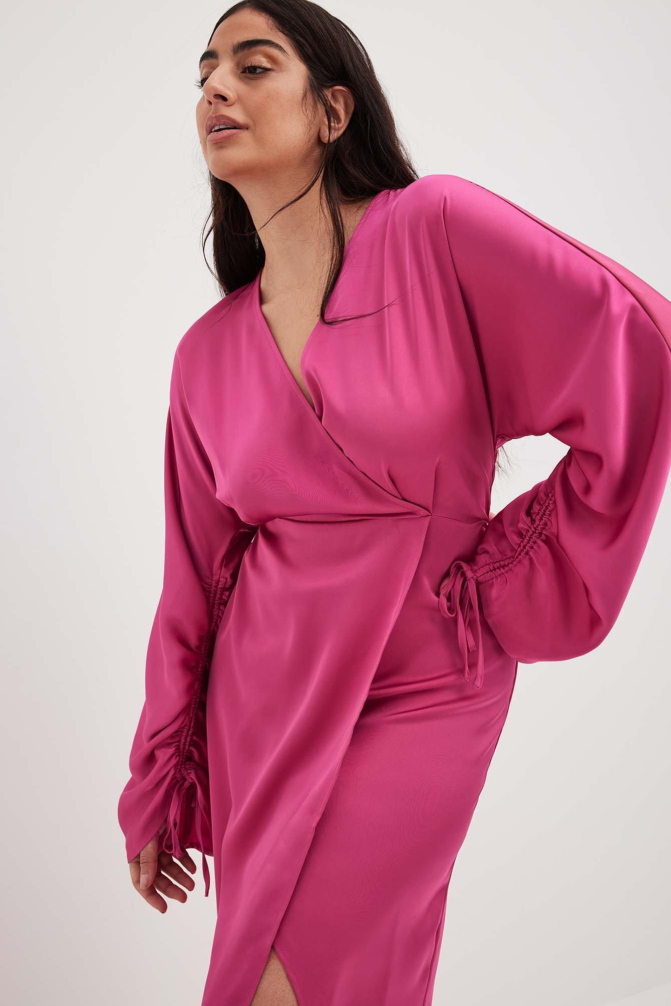 Satin Overlap Tie Sleeve Maxi Dress product image