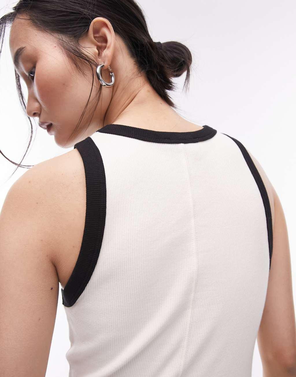 Topshop contrast ribbed slim tank top in off white Product Image