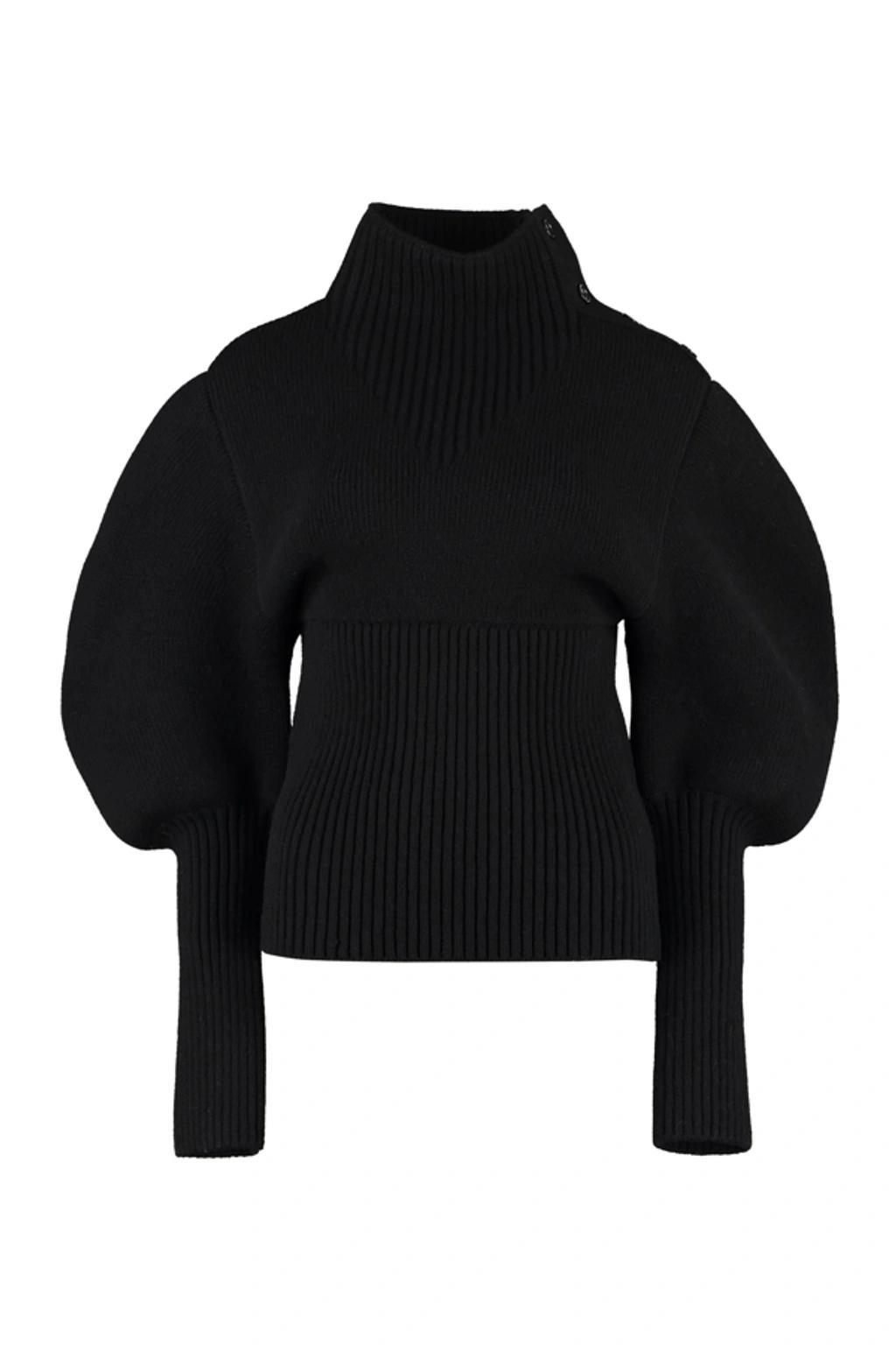 Ribbed Wool-blend Turtleneck Sweater In Black Product Image