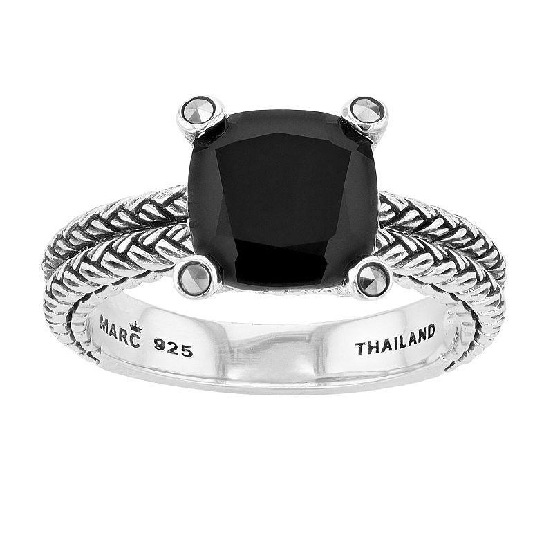 Lavish by TJM Sterling Silver Black Onyx & Marcasite Ring, Womens Product Image