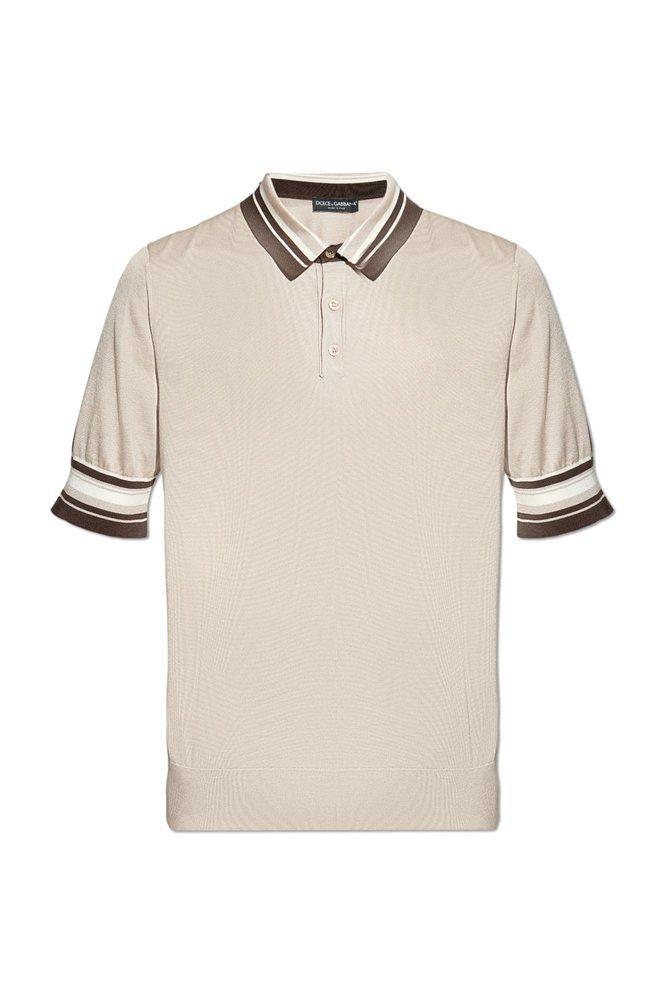 Logo Embroidered Knitted Polo Shirt In Beige Product Image