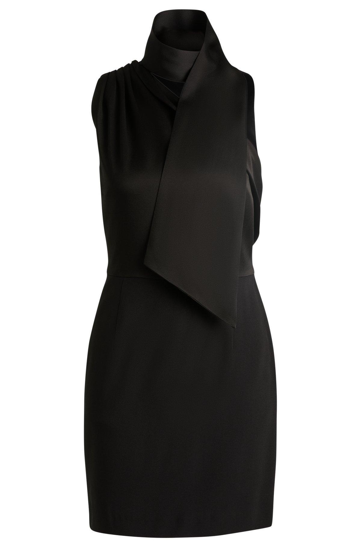 Sleeveless dress with asymmetric V neckline and shawl detail Product Image