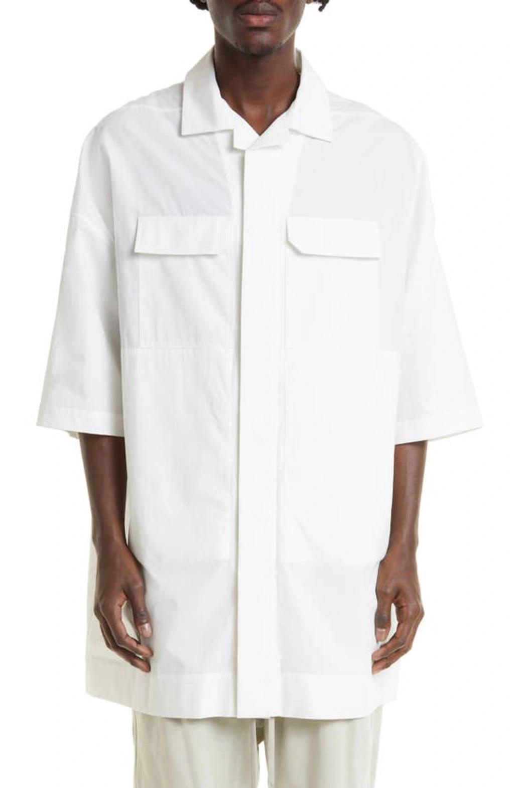 RICK OWENS Magnum Tommy Oversize Cotton Shirt In White Product Image