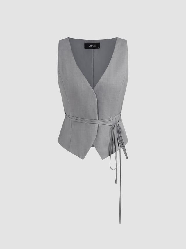 V-neck Solid Knotted Blazer Vest Product Image