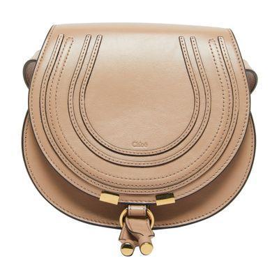 Marcie Small Glossy Leather Shoulder Bag In Beige Product Image