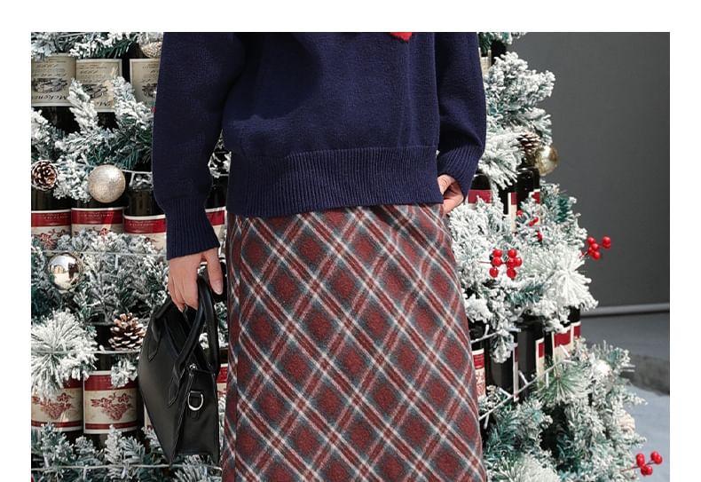 High Rise Plaid Midi A-Line Skirt Product Image