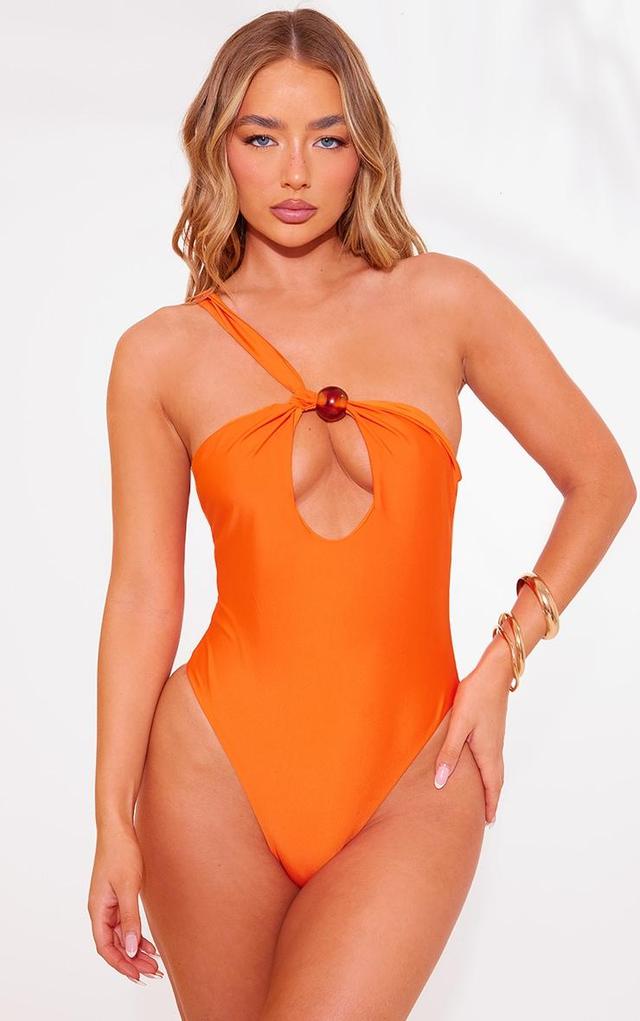 Orange Bead Detail One Shoulder Cut Out Swimsuit Product Image