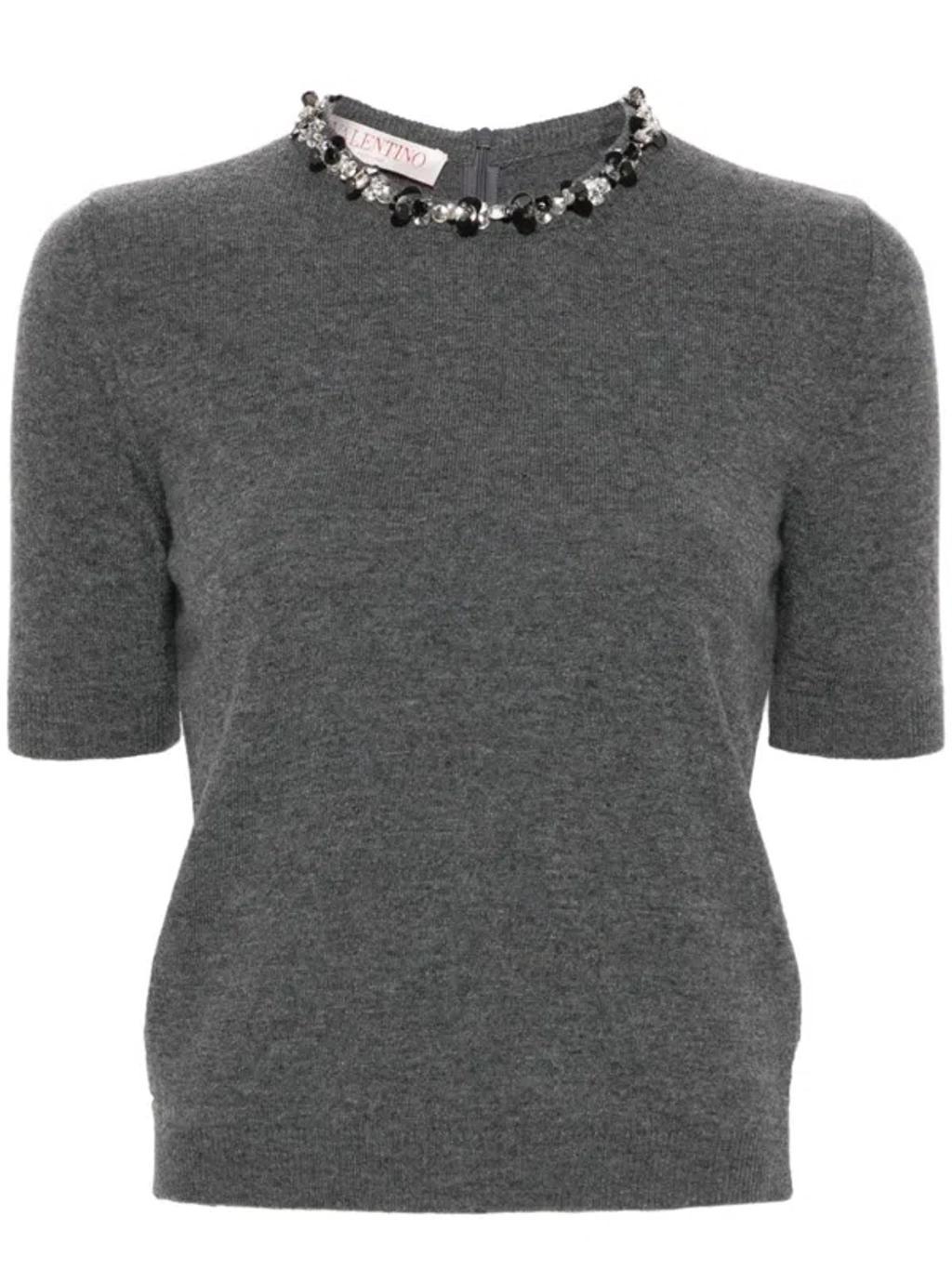 Wool Embroidered Top In Grey Product Image