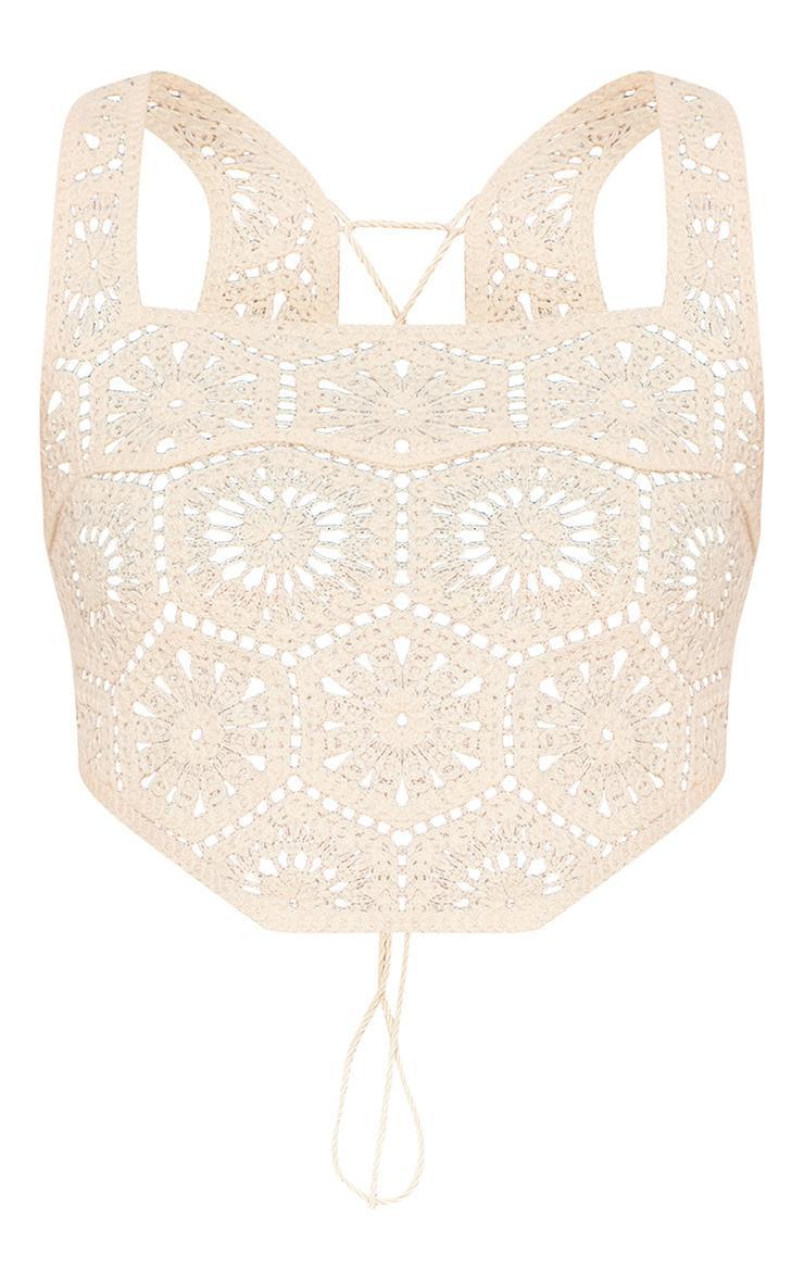 Cream Patterned Crochet Knit Top Product Image