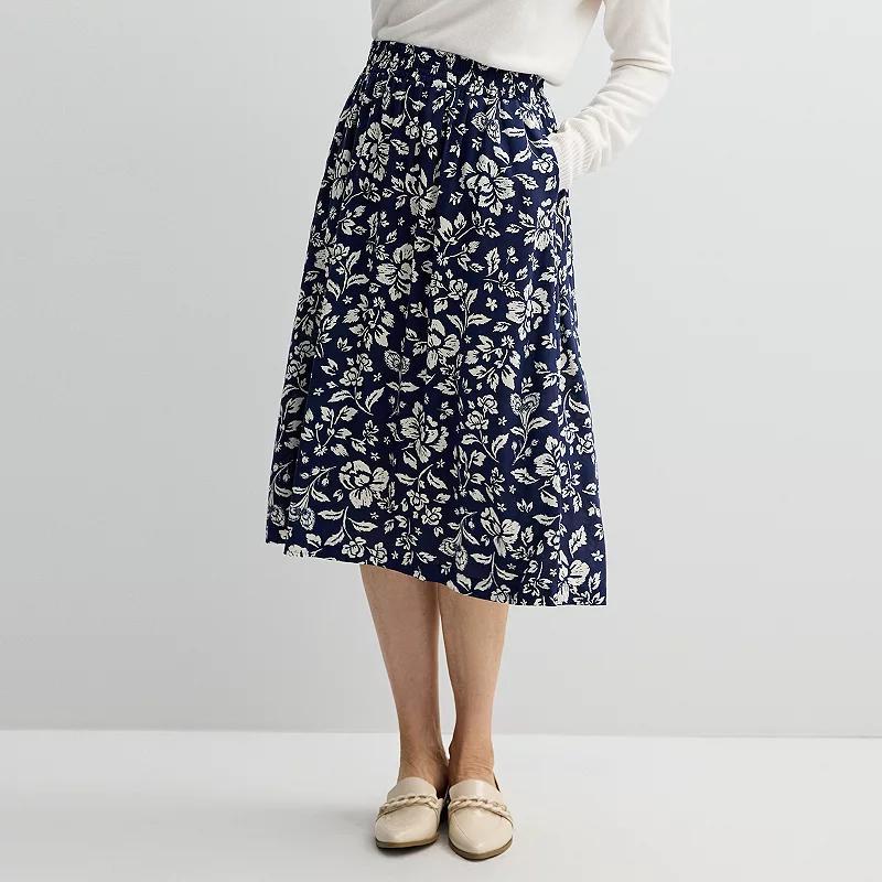 Womens Croft & Barrow Elastic Waist Midi Skirt Blue Blooms product image