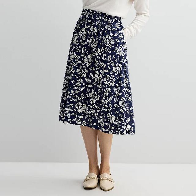 Womens Croft & Barrow Elastic Waist Midi Skirt Blue Blooms Product Image