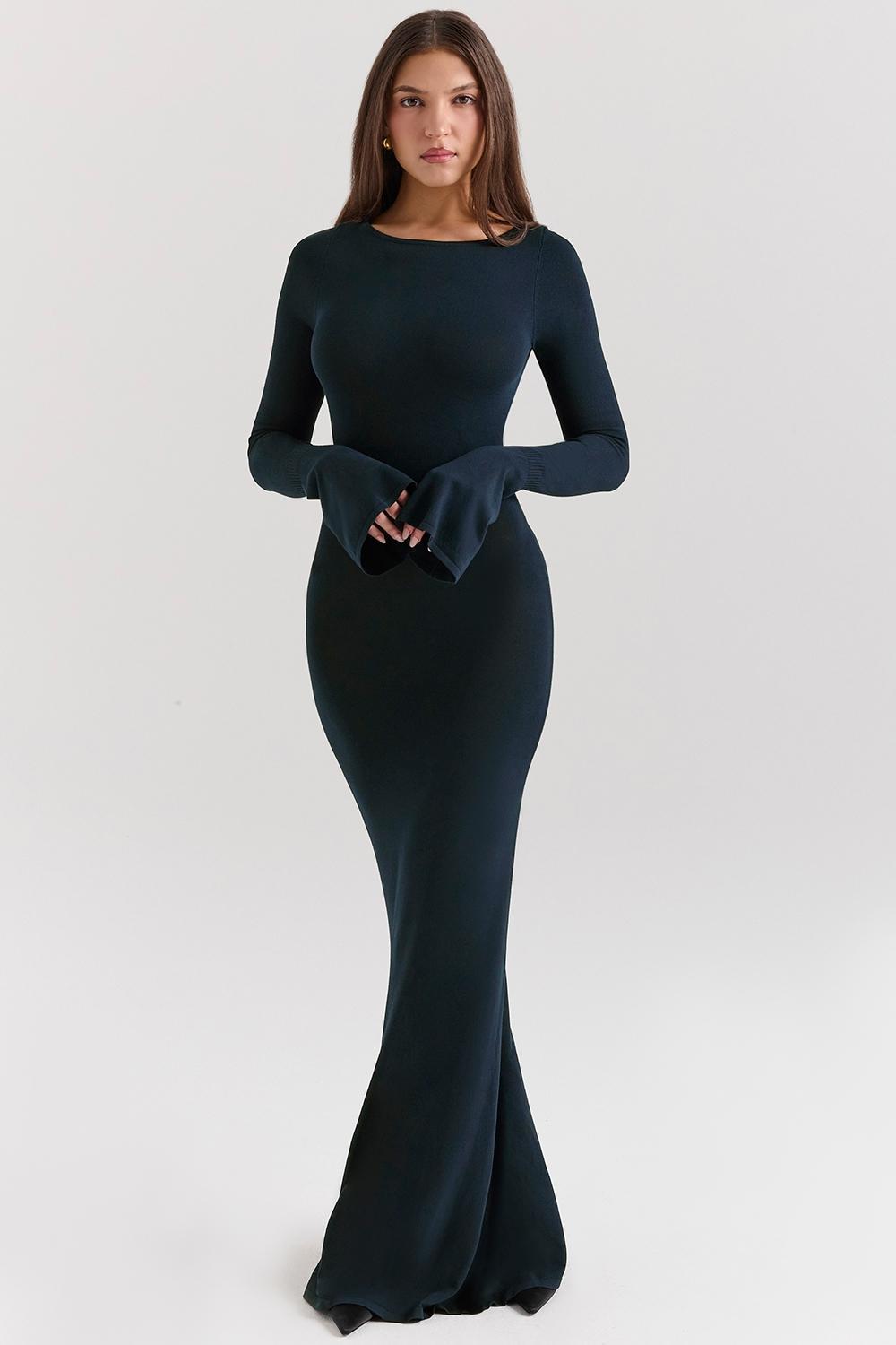 Christiane Midnight Blue Silky Knit Maxi Dress Product Image