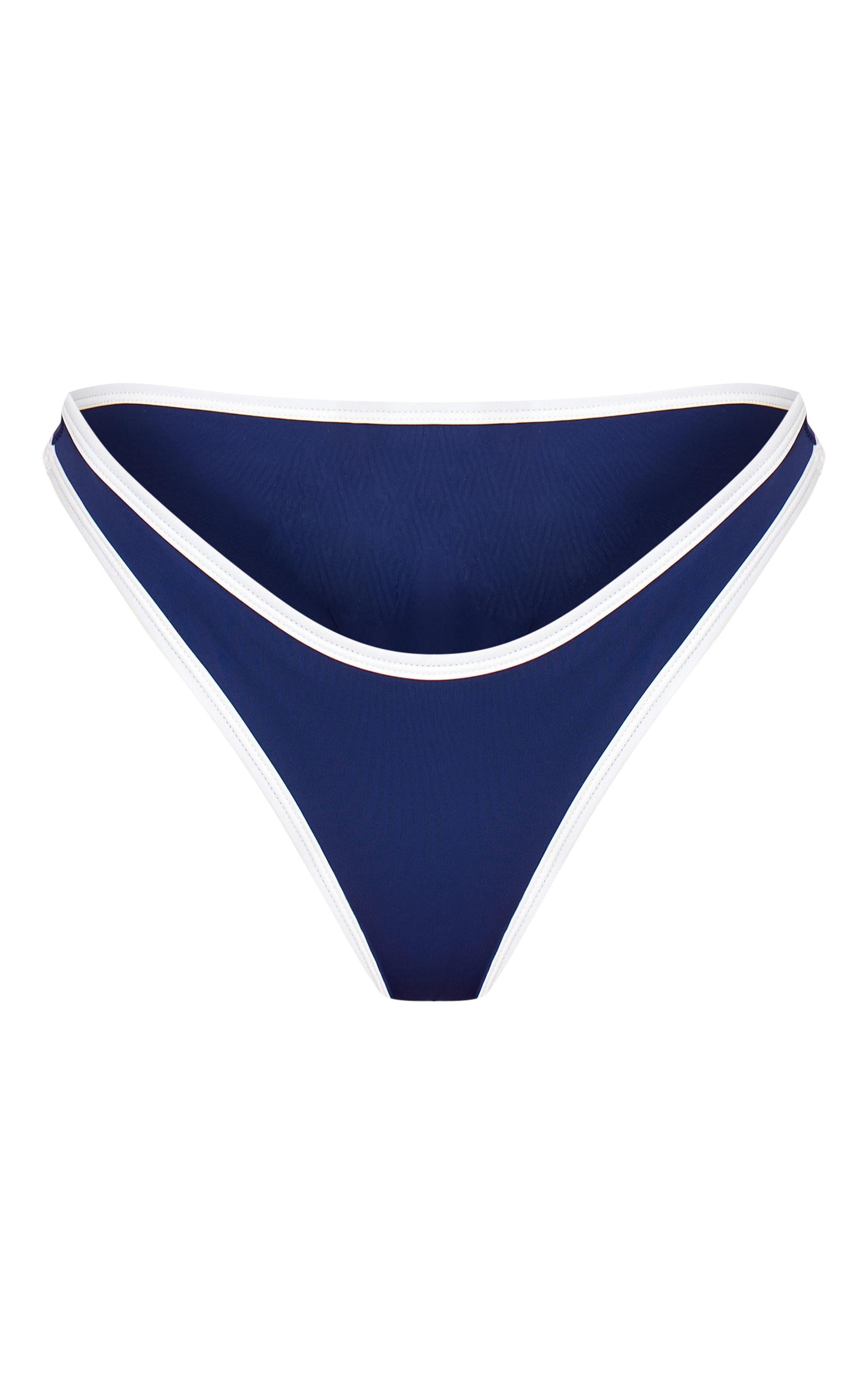 Navy Micro Contrast High Leg Bikini Bottoms Product Image