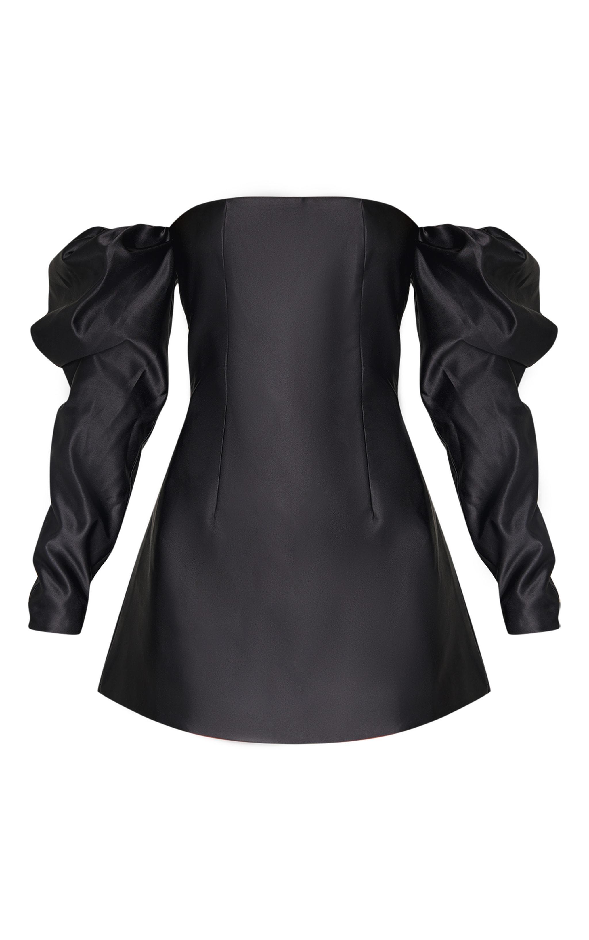 Black Oversized Puff Sleeve A Line Shift Dress Product Image