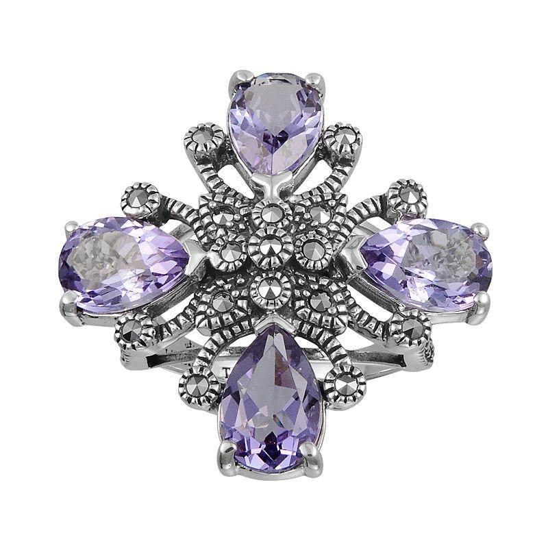 Lavish by TJM Sterling Silver Amethyst Flower Ring, Womens Purple Product Image