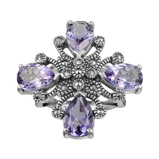 Lavish by TJM Sterling Silver Amethyst Flower Ring, Womens Purple Product Image