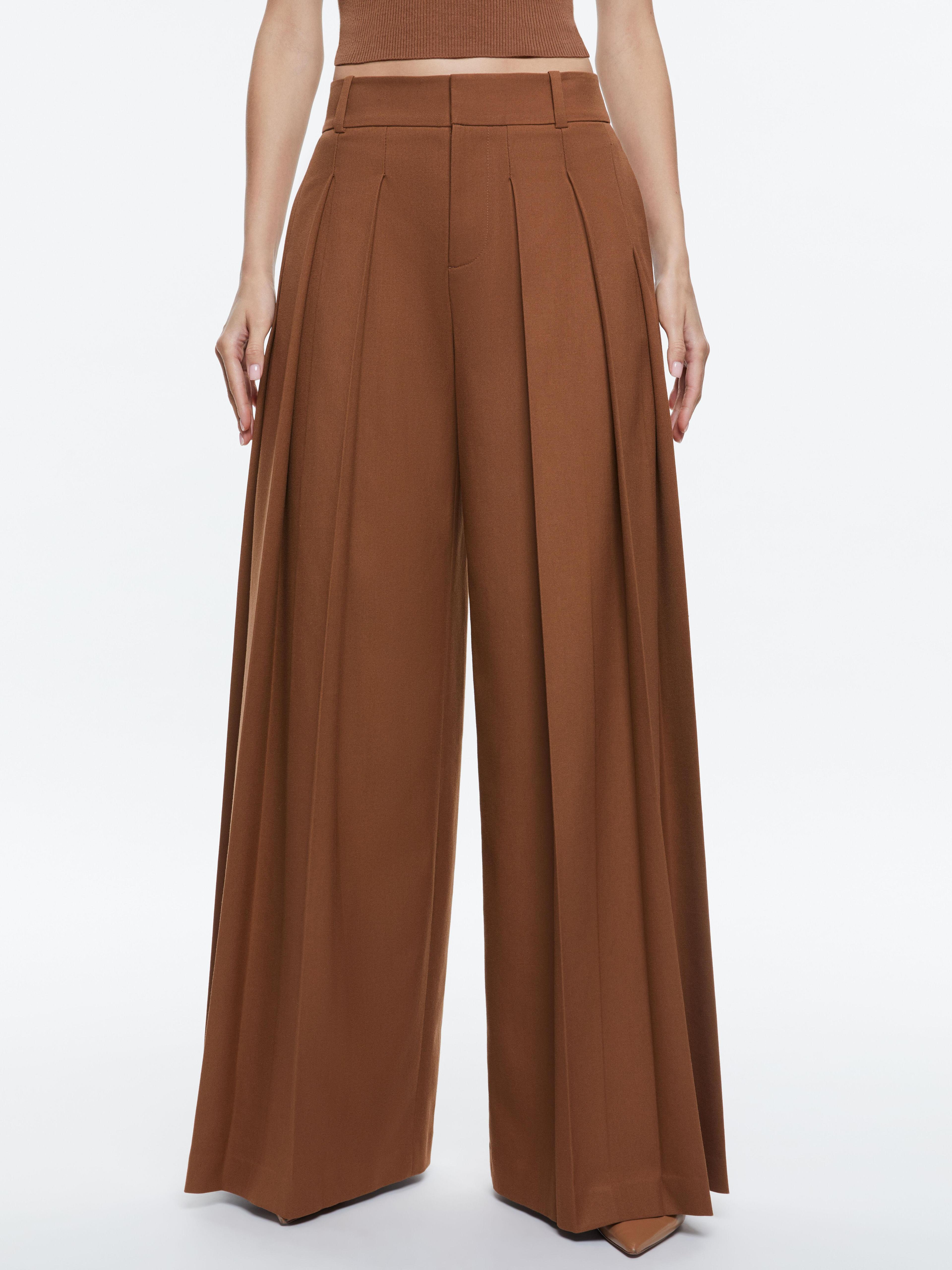 ALICE AND OLIVIA Simon High Rise Wide Leg Pleated Trouser In Camel Product Image