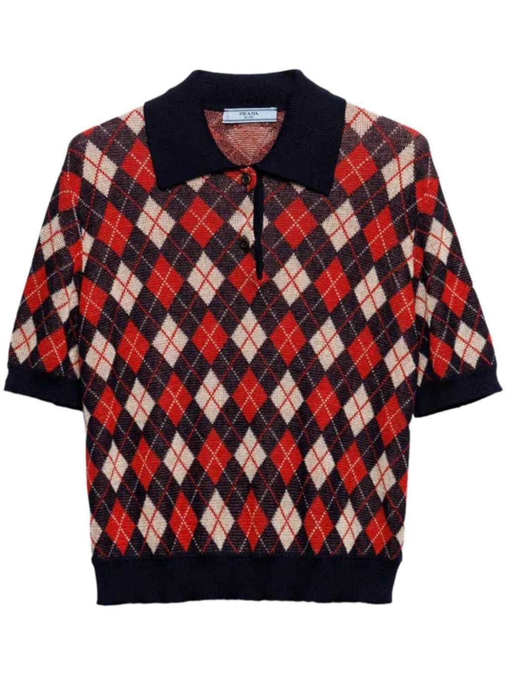 Argyle Knitted Cotton Polo Shirt In Blue product image