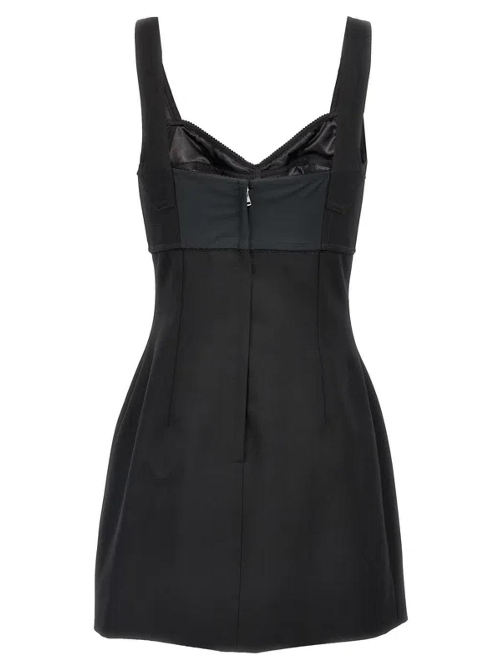 Scalloped Wool-blend Gabardine Mini Corset Dress In Black Product Image