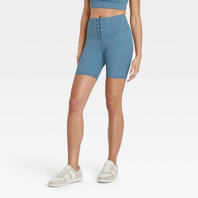 Womens Lace-Up Detail Ribbed 6 Bike Shorts - JoyLab Blue XL Product Image