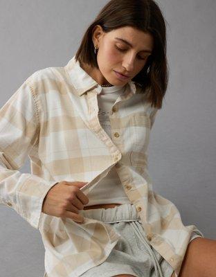 AE Oversized Plaid Button-Up Shirt Product Image