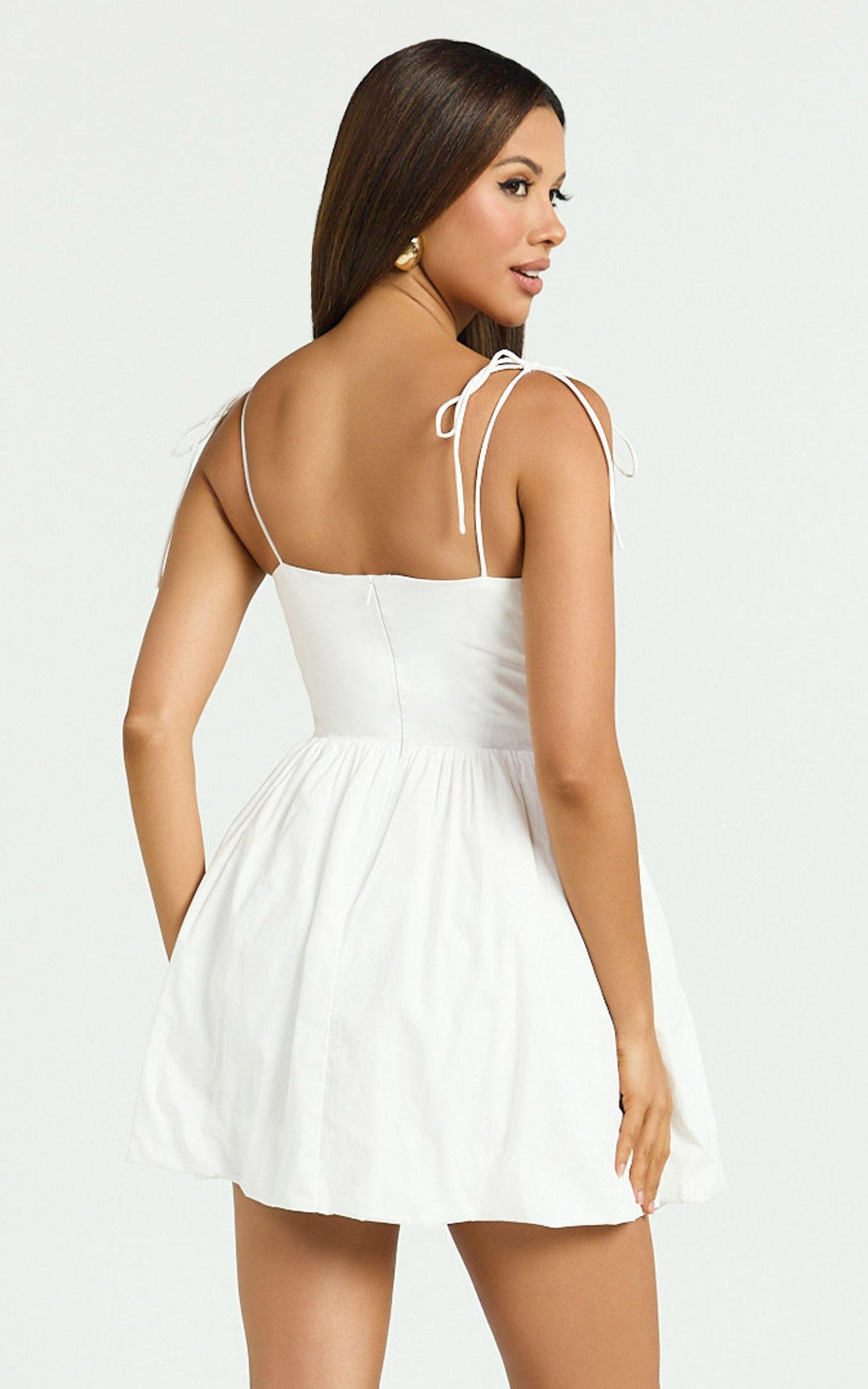 Kimberly Mini Dress - Square Neck Bubble Hem Dress in White Product Image