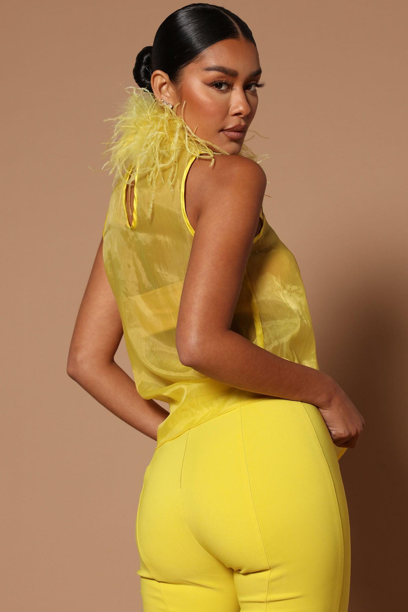 Jessica Feather Collar Tank Top - Chartreuse Product Image