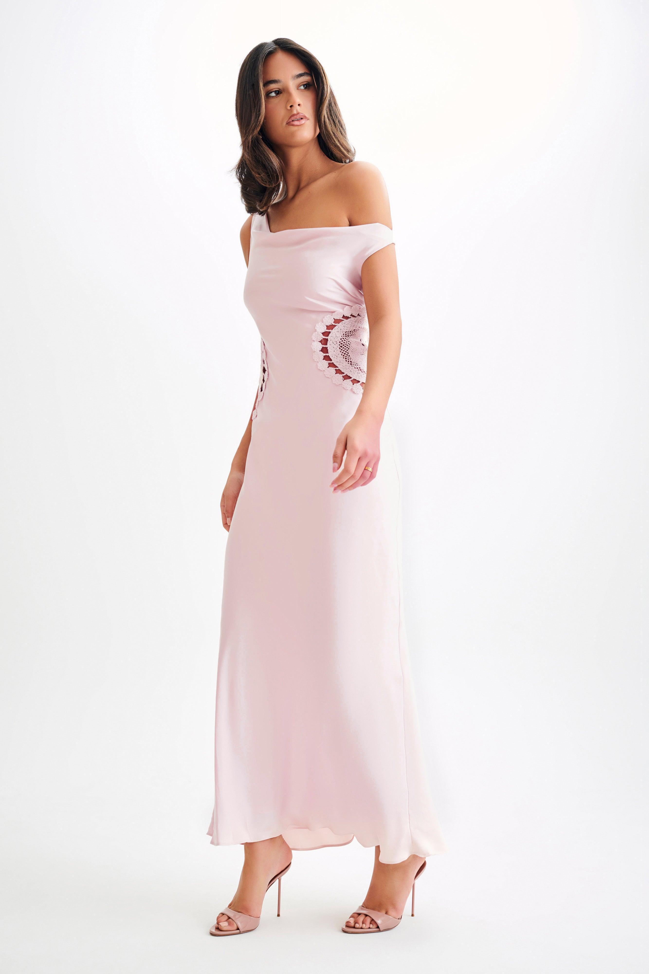 Kristina Satin Maxi Dress With Crochet - Pale Pink Product Image