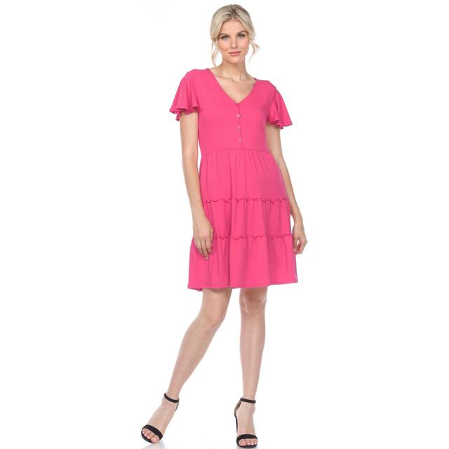 Short Sleeve V-neck Tiered Dress Product Image