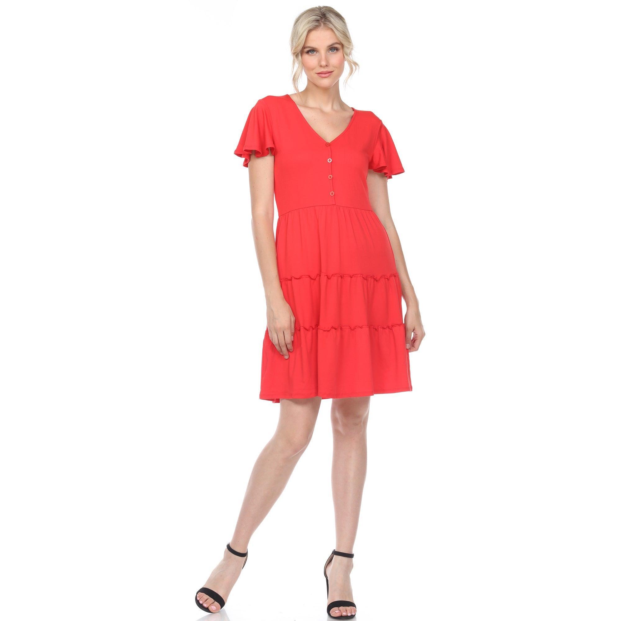 Short Sleeve V-neck Tiered Dress Product Image