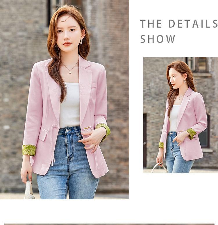 Notch Lapel Panel Jacquard Frog Closure Blazer Product Image