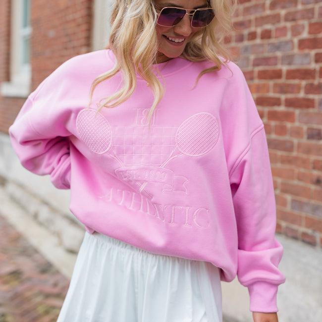 Sporty Chic Pink Oversized Embroidered Sweatshirt FINAL SALE Product Image