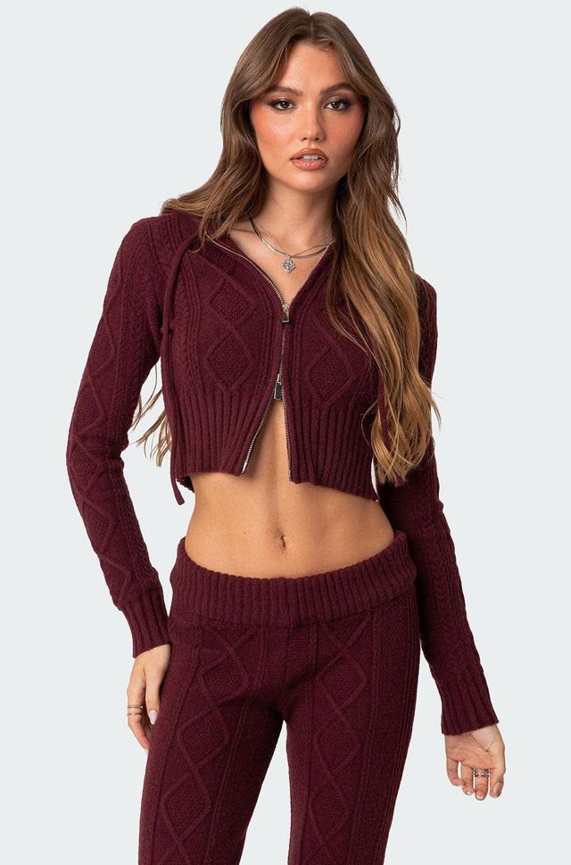 Ray Cable Knit Hooded Cardigan Product Image