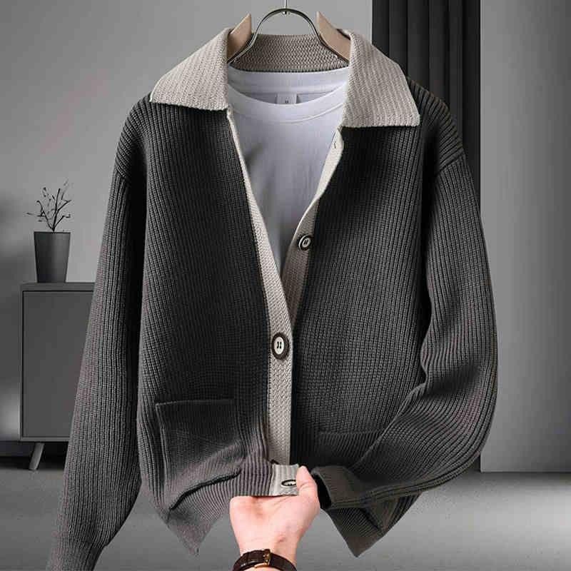 Lapel Collar Contrast Trim Button Down Cardigan Product Image