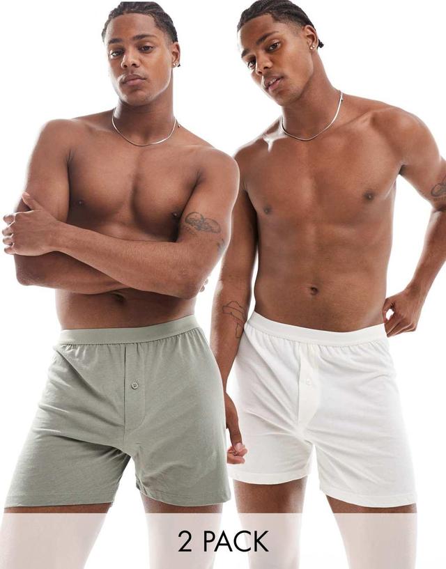 ASOS DESIGN 2 pack boxers in cream and light green Product Image