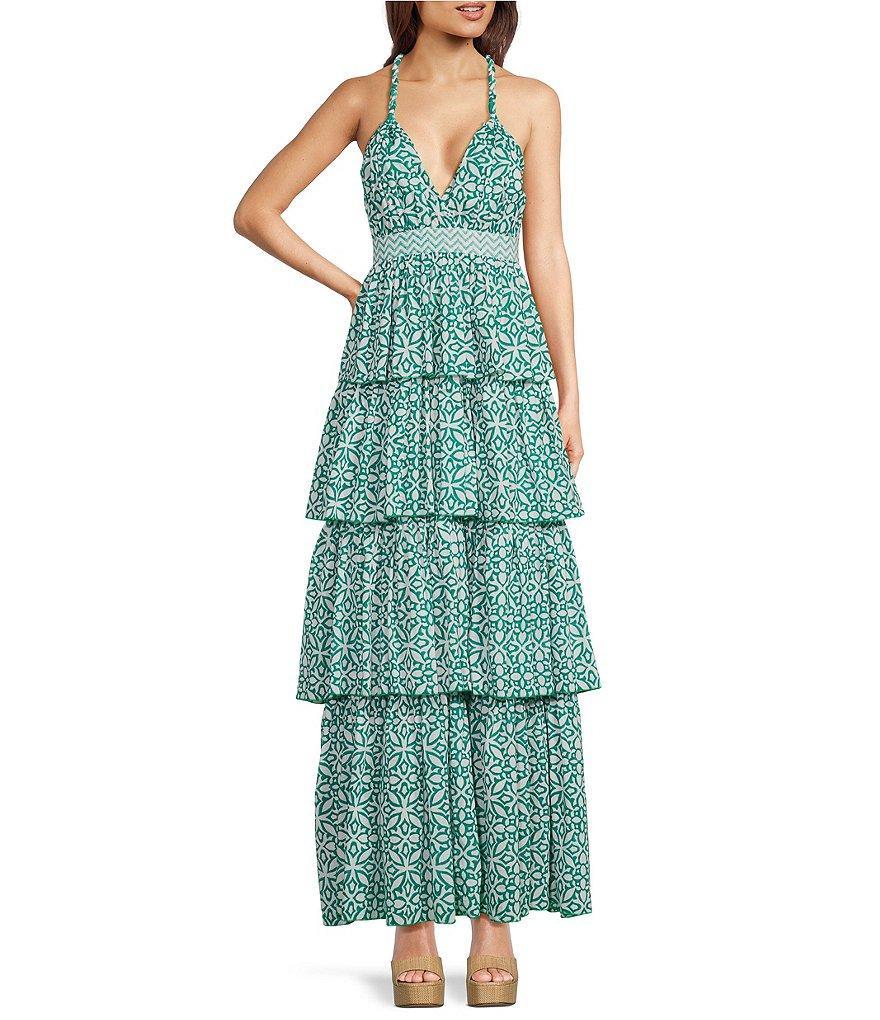 Ro's Garden Nevada V-Neckline Tiered Ruffled A-Line Maxi Dress Product Image