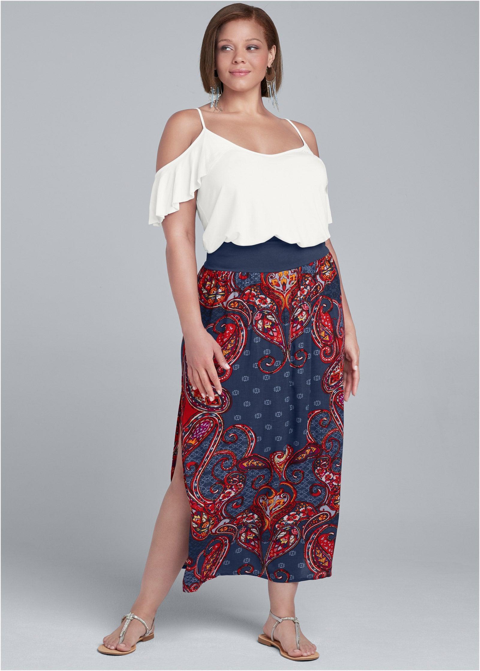 Batik Printed Maxi Skirt - Navy Multi Product Image