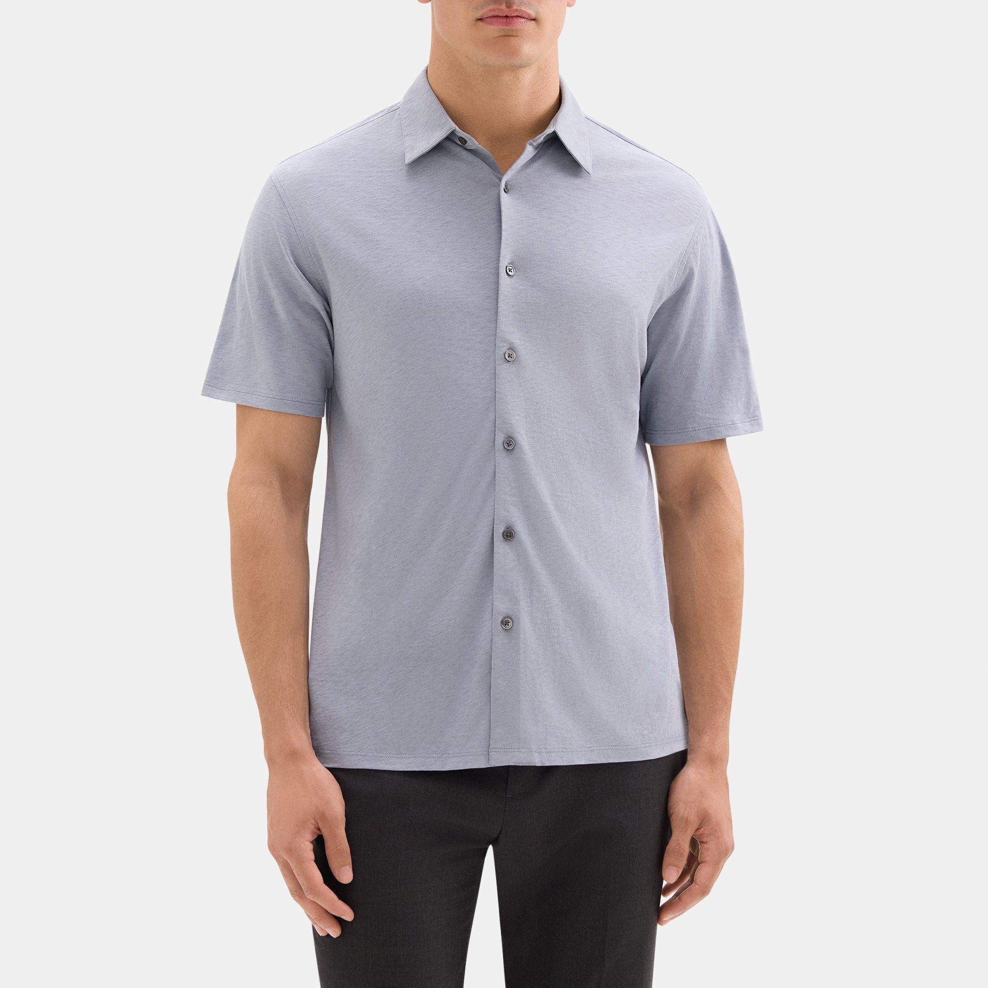 Slub Cotton Standard-Fit Short-Sleeve Shirt | Theory Outlet Product Image