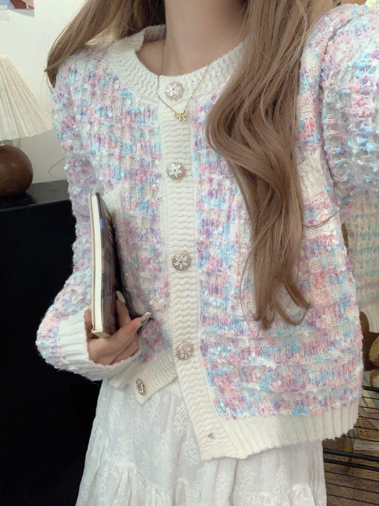 Round Neck Color Block Contrast Trim Cardigan Product Image