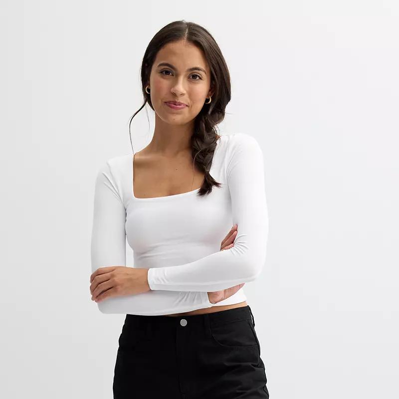 Juniors Harper & Ivy Long Sleeve Yummy Contour Square Neck Top, Womens product image