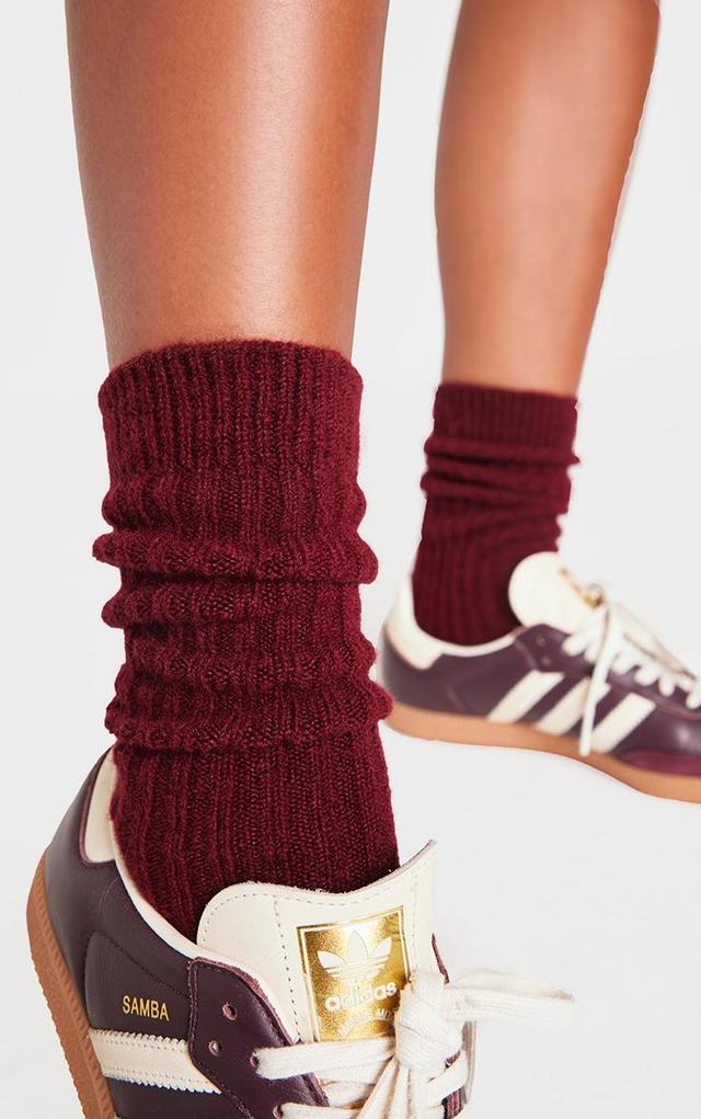 Burgundy Slouchy Thick Ribbed Socks Product Image