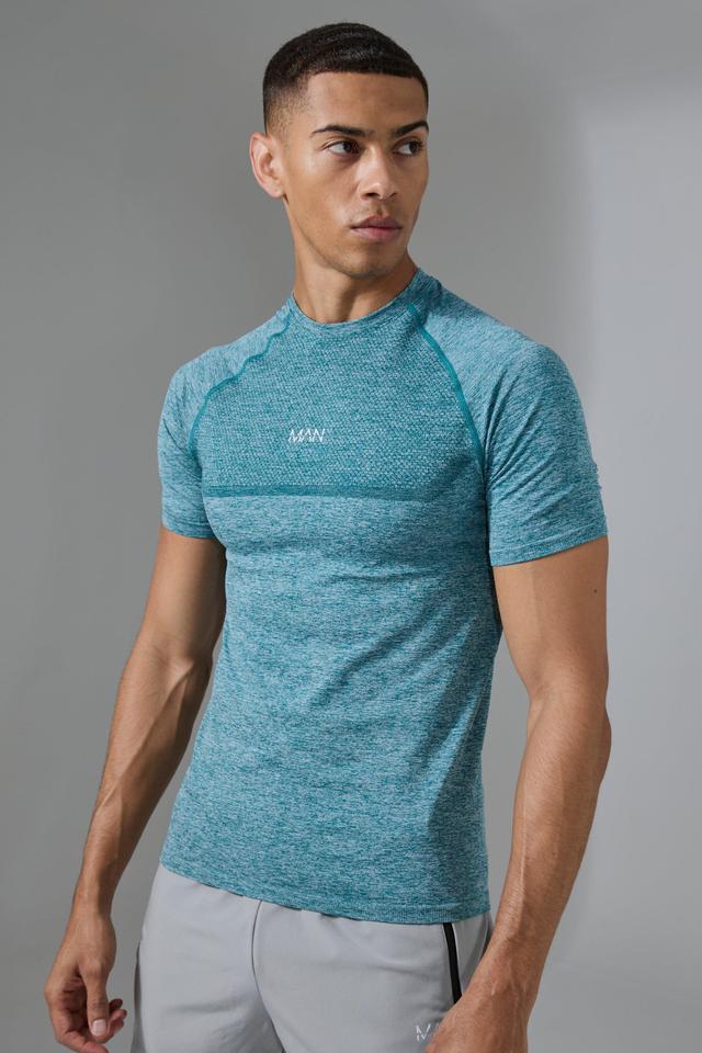 Man Active Muscle Fit Seamless Marl T-shirt | boohooMAN USA Product Image